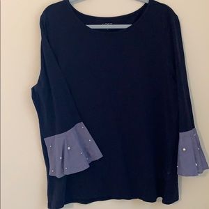 LOFT Outlet Top Blue with chambray beading